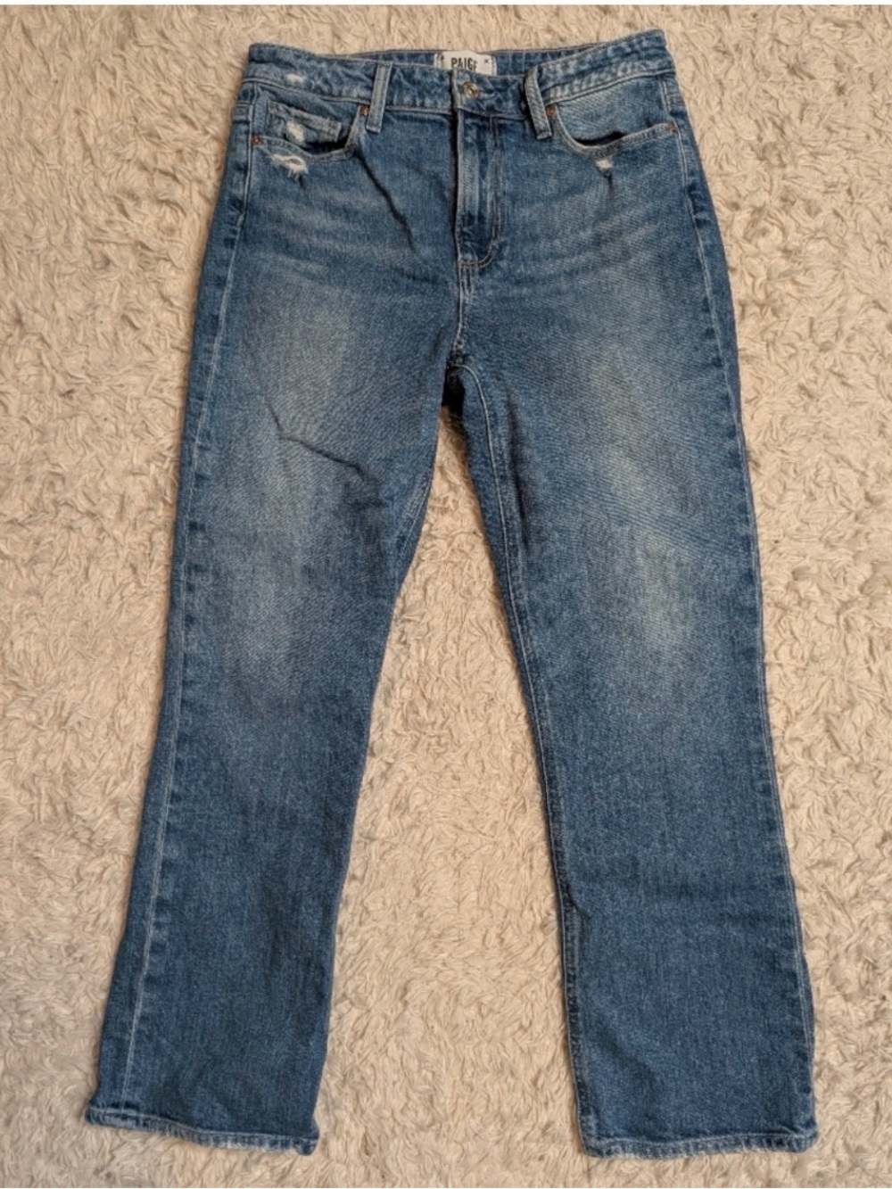 PAIGE Light Wash Straight Leg Jeans Distressed Size 28